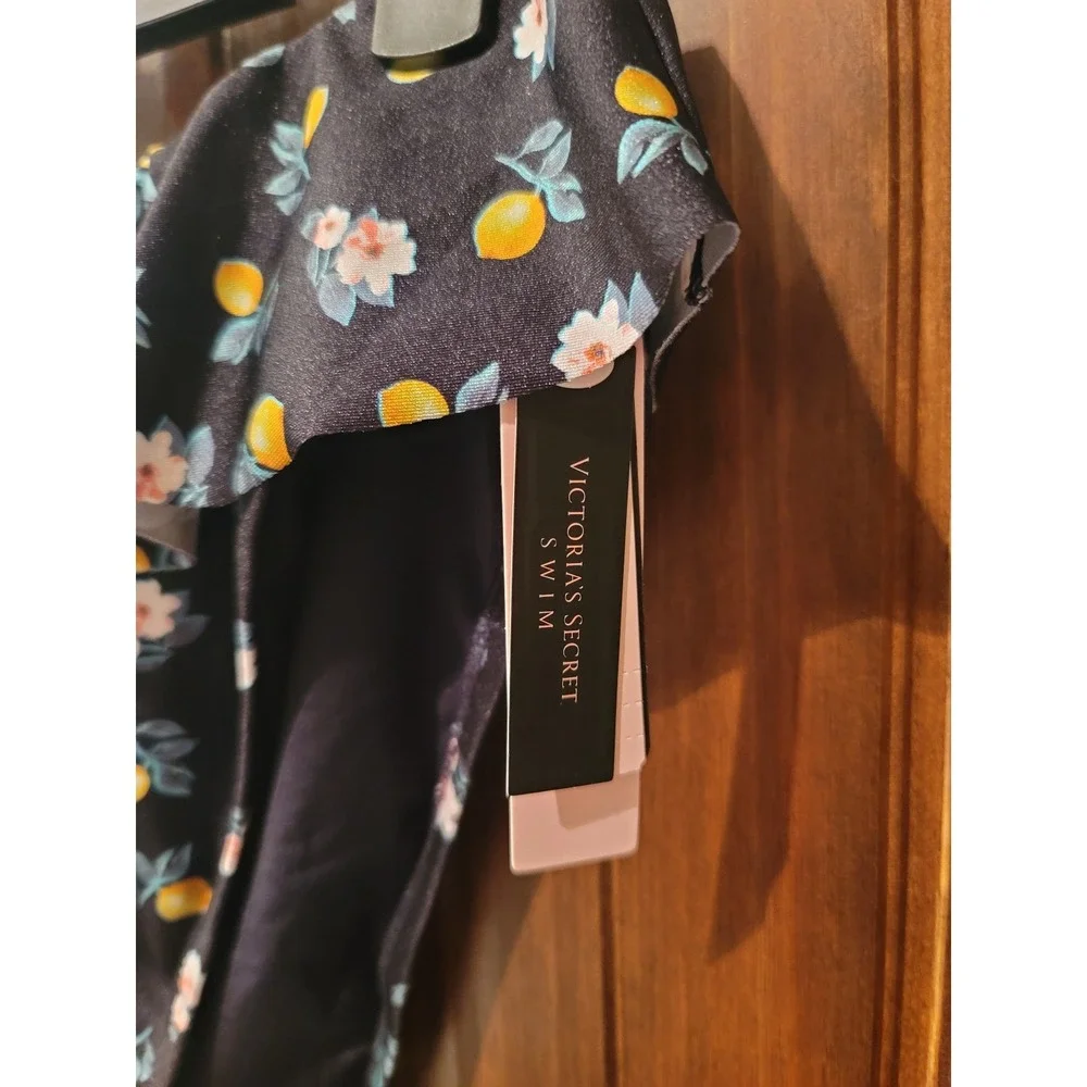 Victoria's Secret Bikini Bottoms Large Ruffles Black Floral/Lemon - Picture 2 of 7